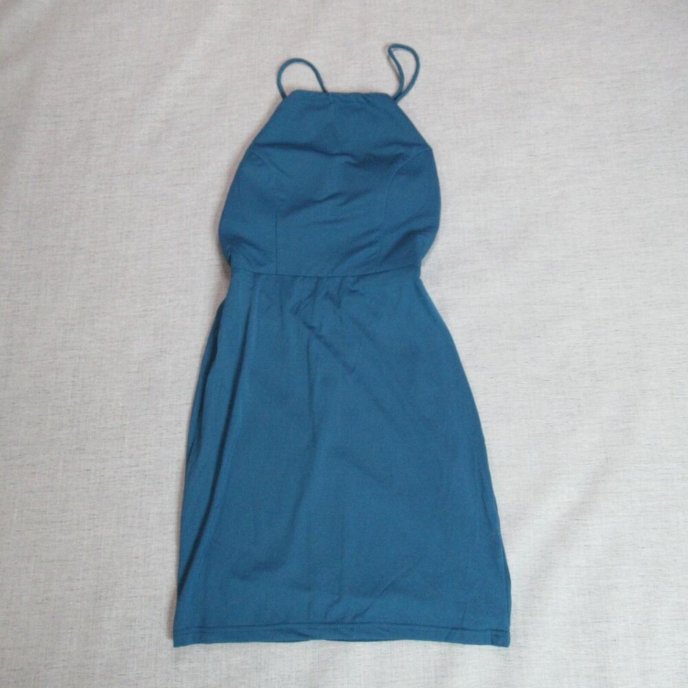 MANIJU Dress Women Small Teal Spaghetti Strap Backless Bodycon Sexy Cocktail NWT